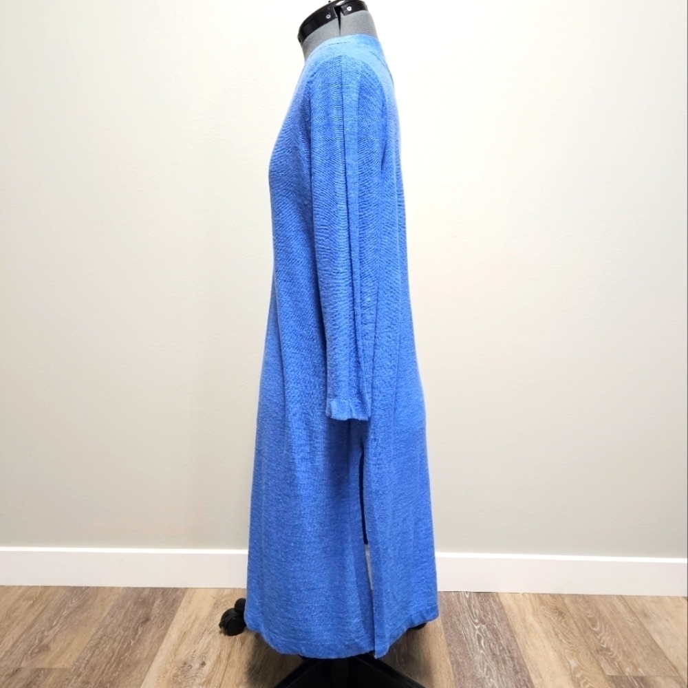 J. Jill Linen Blend Knit V Neck Long Sleeve Dress Robin Egg Blue Women's Large - Picture 2 of 10